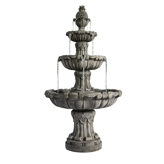 XBrand 58.3" 3-Tier Outdoor Water Fountain  Gray Resin Leaf Design, Large Bird Bath with Pump, Perfect for Yard, Lawn, and Garden Dcorand Garden, Porch Dcor