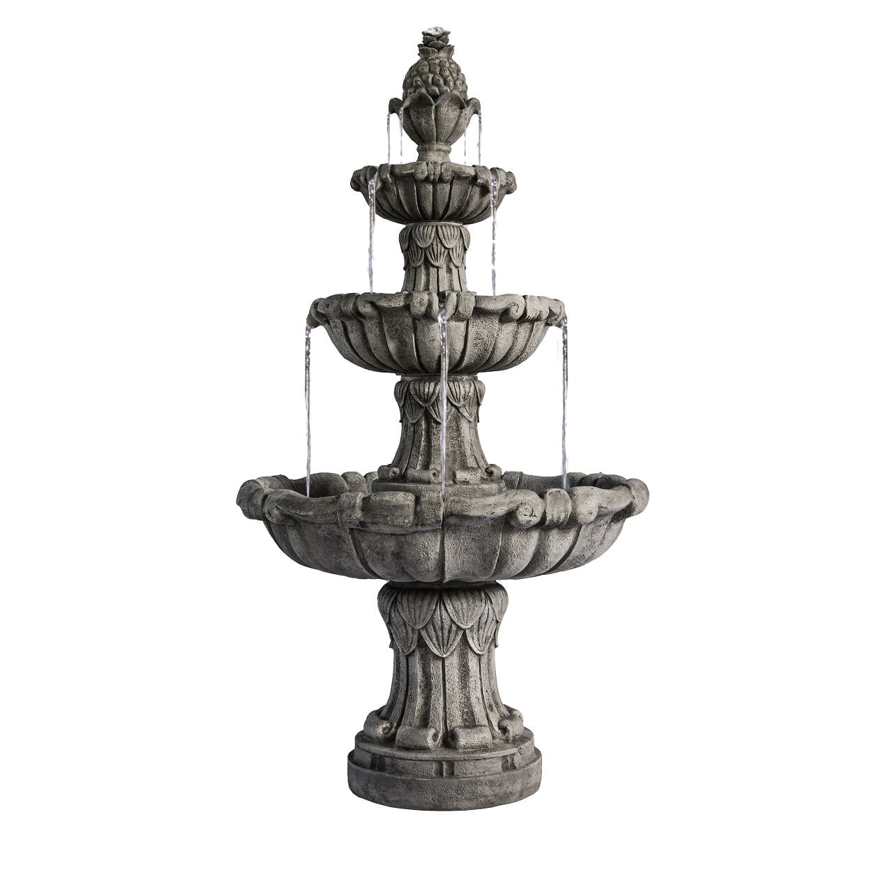 XBrand 58.3" 3-Tier Electric Outdoor Water Fountain – Gray Resin Leaf Design, Large Bird Bath with Pump, Perfect for Yard, Lawn, and Garden Décorand Garden, Porch Décor