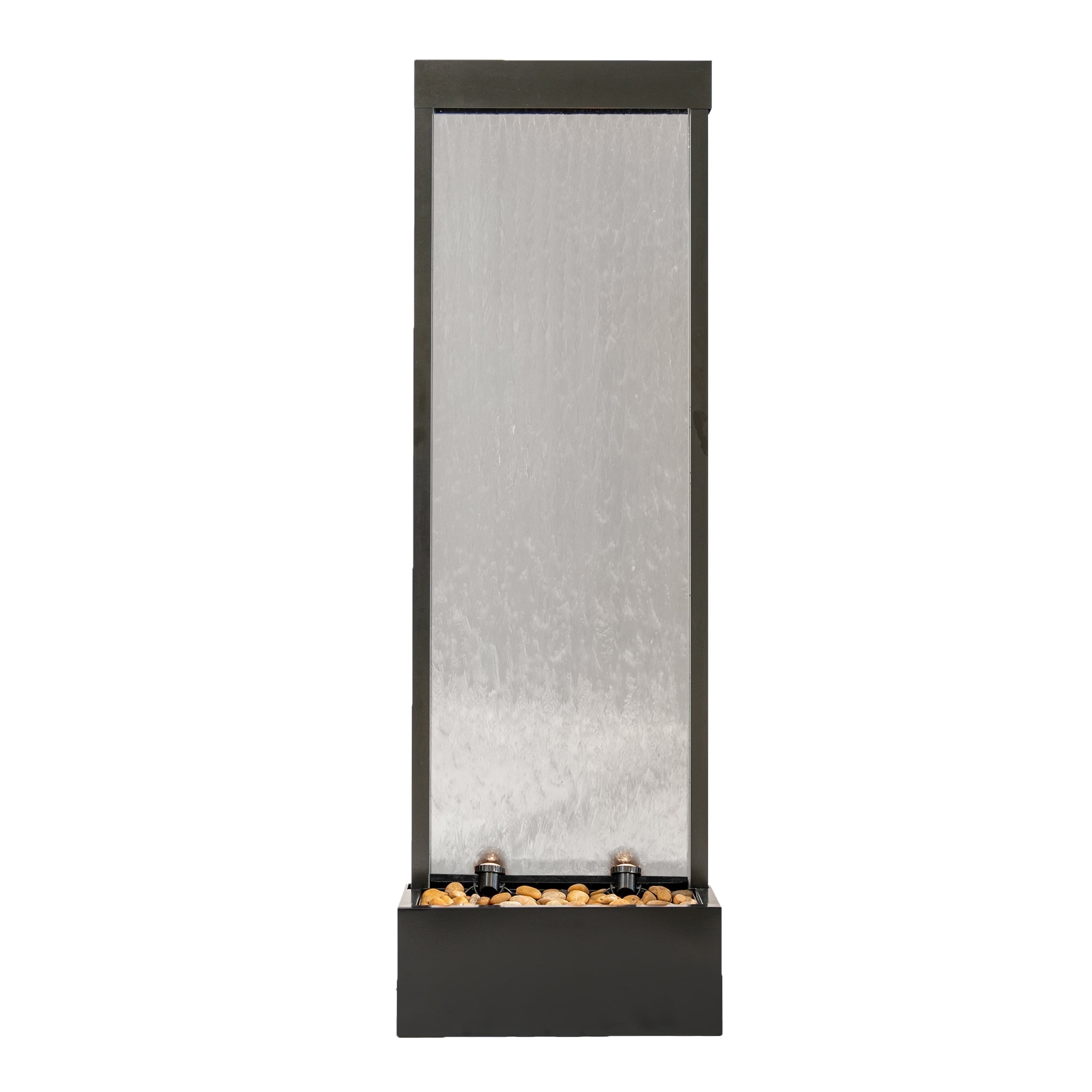 68" Black Aluminum and Clear Glass Freestanding Waterfall Fountain with LED Lights