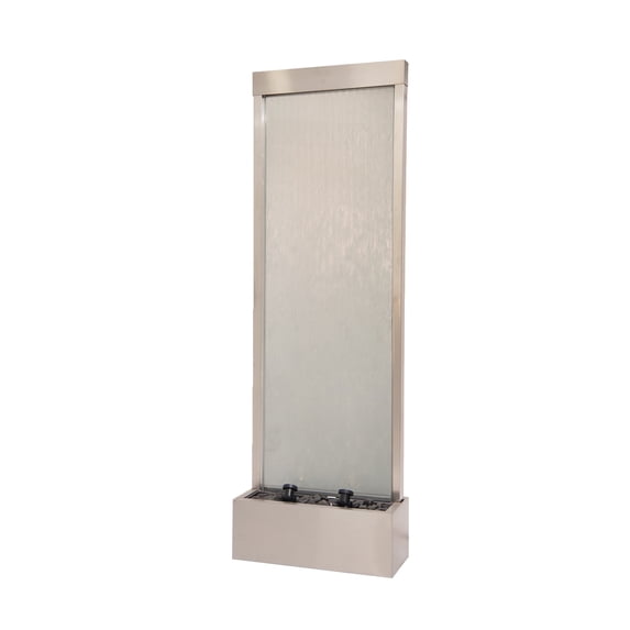 72" Modern Free-Standing Steel and Glass Indoor Water Feature with Pump, LED Lights & Decorative Rocks – Elegant Entryway or Living Room Décor
