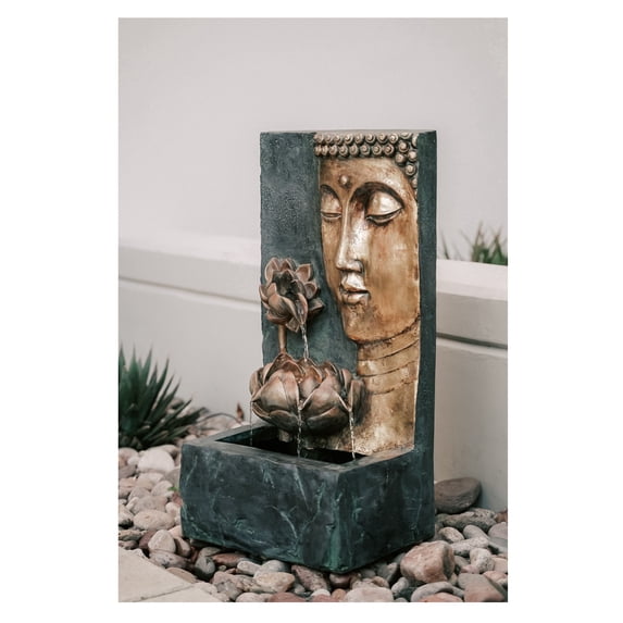 XBrand 30" Buddha Water Fountain Indoor Outdoor w LED Light