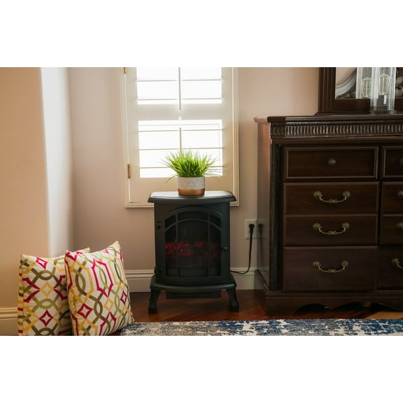 XBrand Free Standing Portable High/Low Heat Wired Fire Stove with Manual Control and LED Flame Effect, 24 Inch Tall, Black