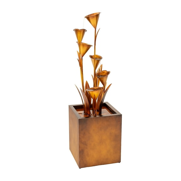 XBrand Metal Sculptural Multi-tiered Flower Water Fountain, Bronze, 46" Tall