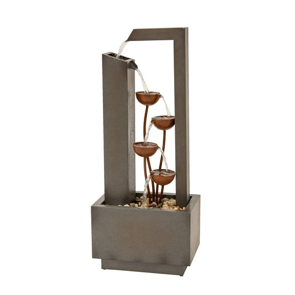 XBrand Metal Sculptural Multi-tiered Flower Water Fountain, Gray and Bronze, 38" Tall