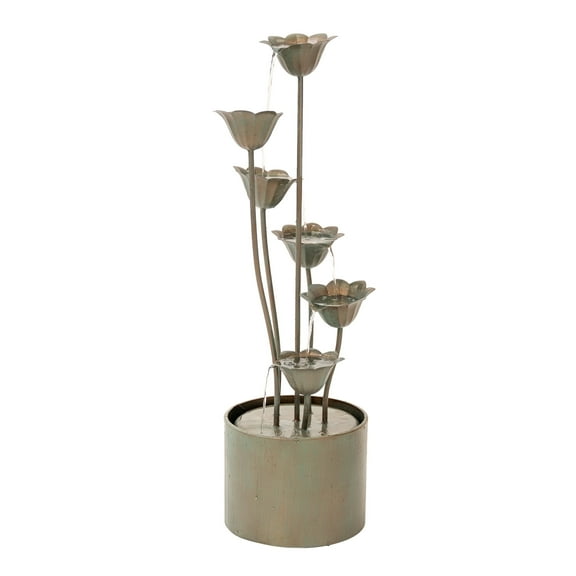 XBrand Metal Sculptural Multi-tiered Flower Water Fountain, Silver, 35" Tall