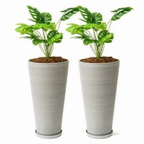 XBrand Modern 28-Inch Tall Round Planter, Modern Tapered Planter Perfect for Indoor & Outdoor Planter, Patio Décor, Set of 2, Gray