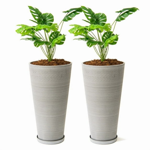XBrand Modern 28-Inch Tall Round Planter, Modern Tapered Planter Perfect for Indoor & Outdoor Planter, Patio Décor, Set of 2, Gray