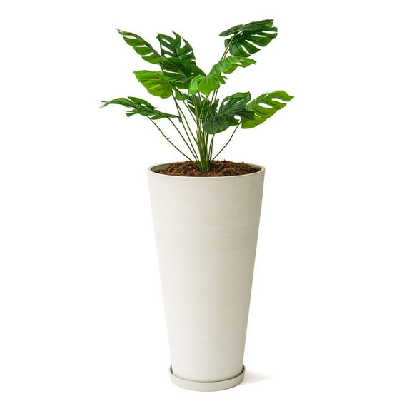 XBrand Modern 28-Inch Tall Round Planter, Modern Tapered Planter Perfect for Indoor & Outdoor Planter, Patio Décor, White