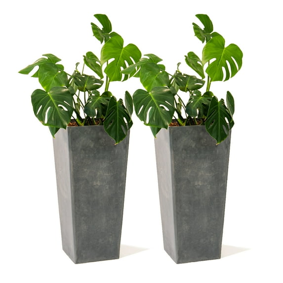 XBrand Modern 28-Inch Tall Square Planter, Modern Tapered Planter Perfect for Indoor & Outdoor Planter, Patio Décor, Set of 2, Gray