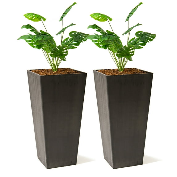 XBrand Modern 30-Inch Tall Square Planter, Modern Tapered Planter Perfect for Indoor & Outdoor Planter, Patio Décor, Set of 2, Black