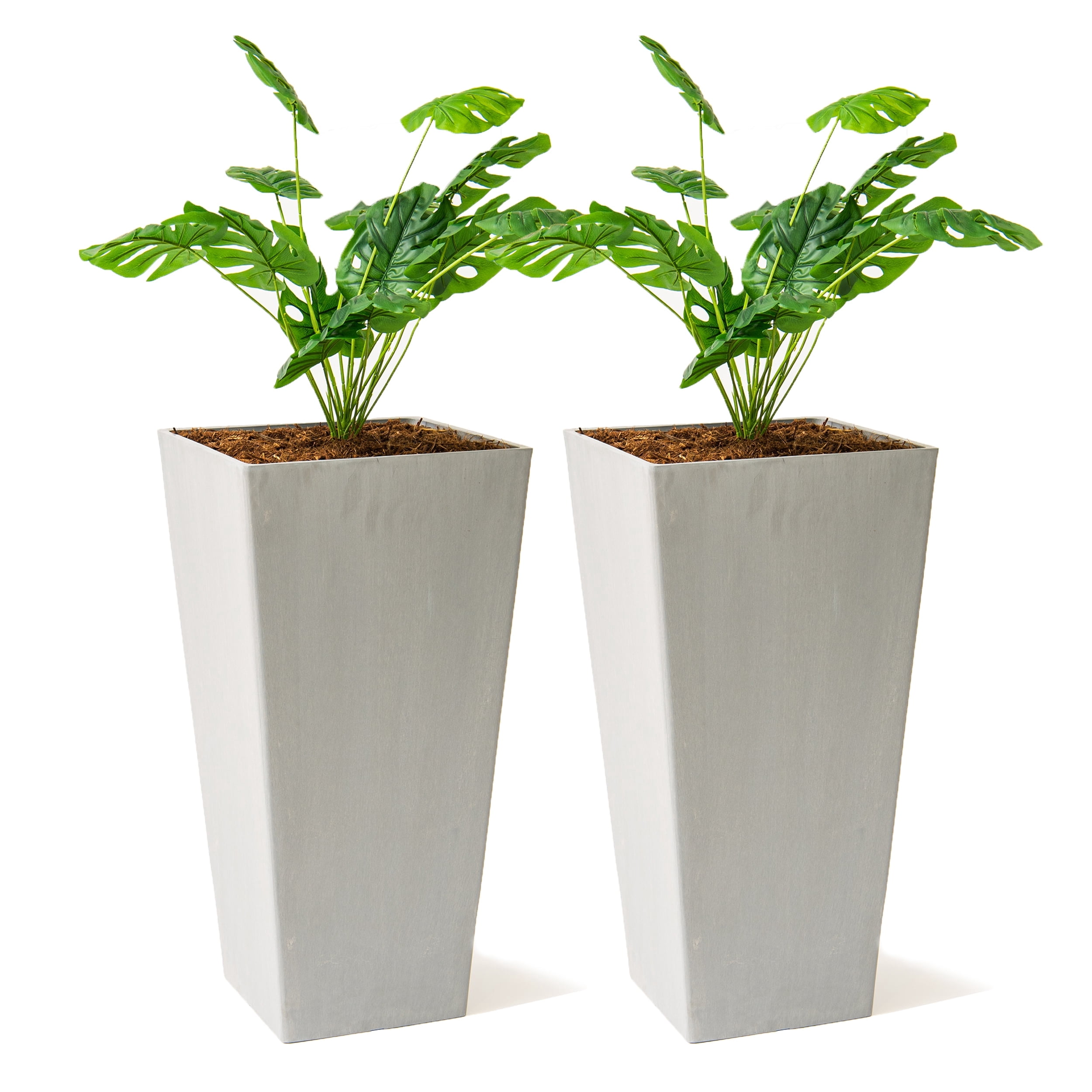 XBrand Modern 30-Inch Tall Square Planter, Modern Tapered Planter Perfect for Indoor & Outdoor Planter, Patio Décor, Set of 2, Gray