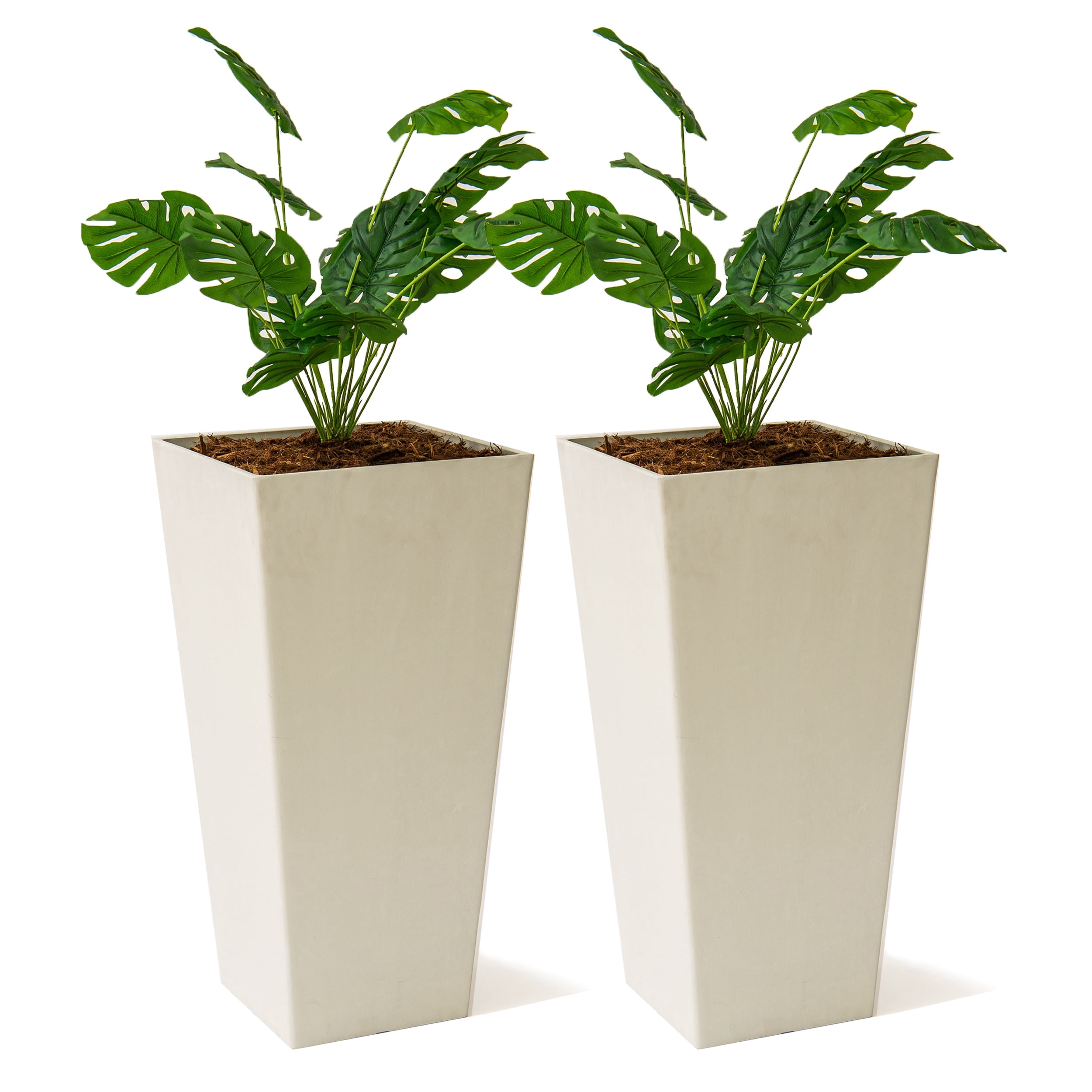 XBrand Modern 30-Inch Tall Square Planter, Modern Tapered Planter Perfect for Indoor & Outdoor Planter, Patio Décor, Set of 2, White