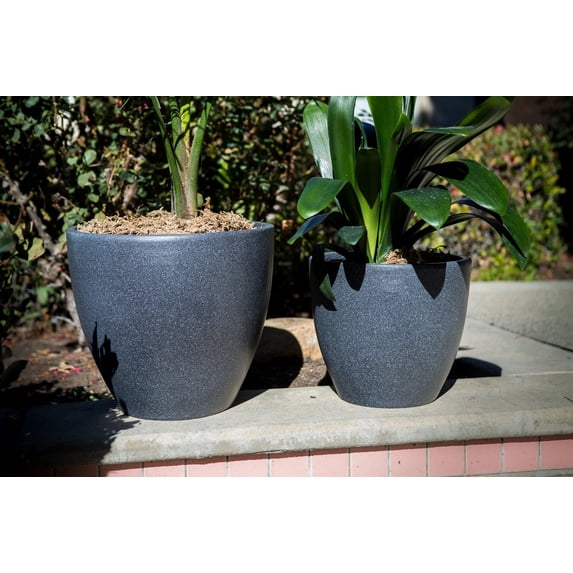 XBrand Modern Nested Black Round Flower Pot Planter, Set of 2 Different Sizes, 14 Inch & 12 Inch Tall