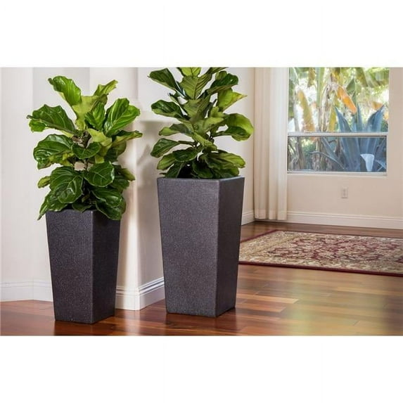 XBrand Modern Nested Black Square Flower Pot Planter, Set of 2 Different Sizes, 29 Inch & 24 Inch Tall