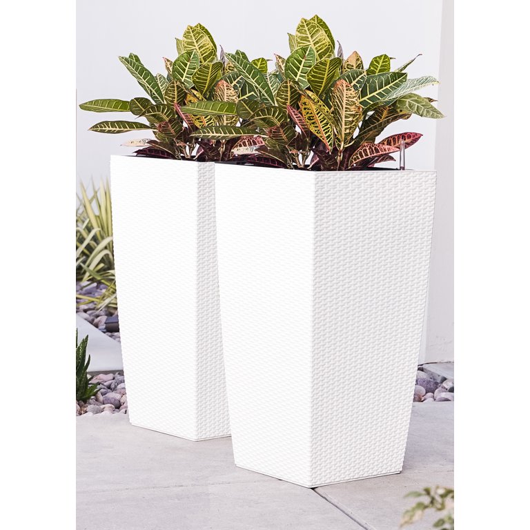 XBrand Nested Rattan Self Watering Indoor Outdoor Square Planter Pot, Set  of 2, 30 Inch Tall