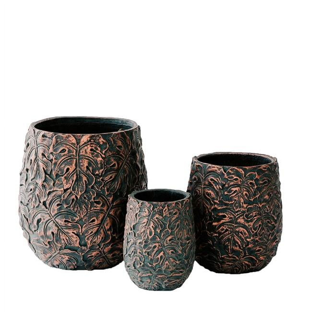 Modern Brown and Bronze Fiberstone Outdoor Indoor Planter Set