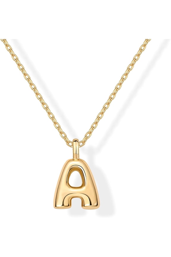 XC 14K Gold Plated Dainty Chunky Bubble Initial Letter Pendant Necklace for Women | Alphabet Letter Necklace
