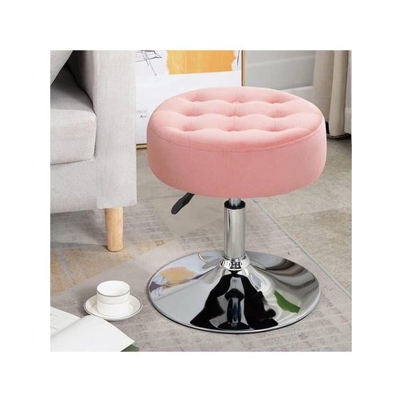 XC 16.5" Round Pink Vanity Stool Modern Button-Tufted Velvet Makeup Chair For Bedroom Decor Luxurious Upholstered Adjustable Sofa Ottoman Stool Swivel Footstool For Living Room Bedroom Room Decor
