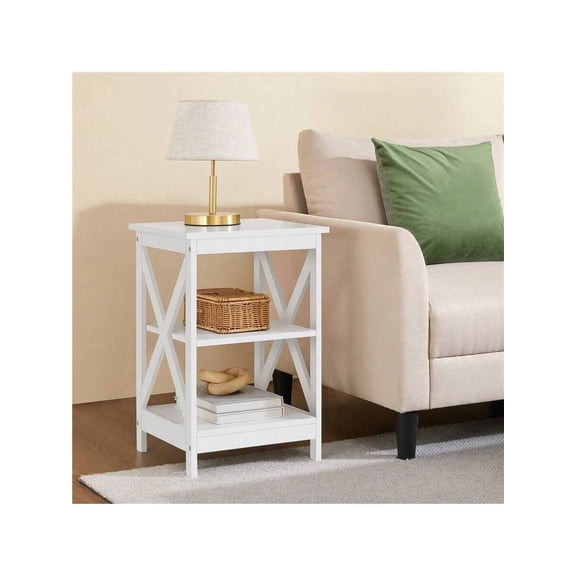 XC  1PC Modern 3-Tier End Side Table - X-Shaped Stable Base Open Storage Shelves, Waterproof Scratch-Resistant Compact Small Table For Living Room Bedroom Hallway Balcony, Black/White