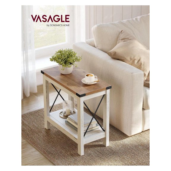 XC 2-Tier End Table, Side Table With Bottom Shelf, Nightstand For Small Spaces, For Living Room, Bedroom, Farmhouse Style