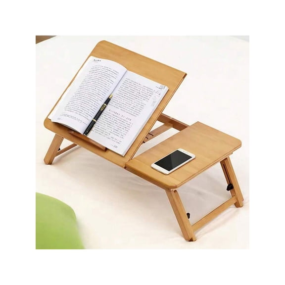 XC 20"X12" Bamboo Laptop Bed Desk - Adjustable Height & Angle Lap Tray W/Drawer, Foldable Sofa Table For Working, Eating, Reading (Fits 17" Laptops)