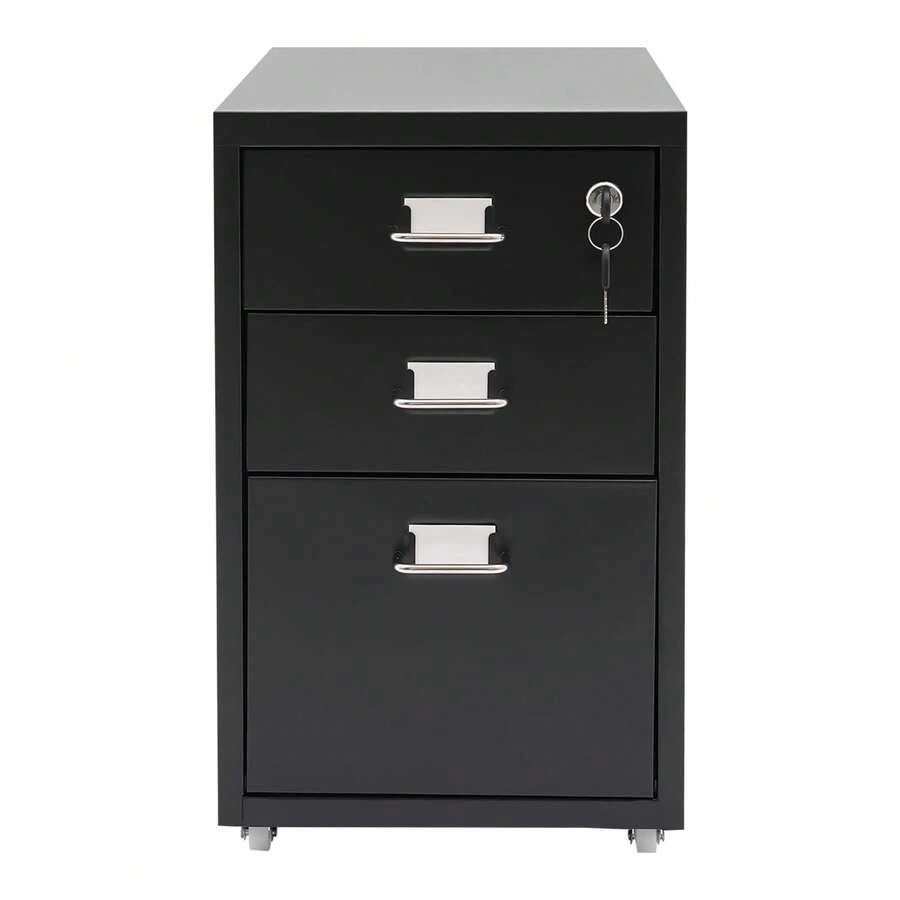 XC  3 Drawer File Cabinet With Lock, Metal Vertical Filing Cabinets For Home Office Organizer Rolling File Cabinet With Lock And Wheels Under Desk Storage Cabinet (Pink)