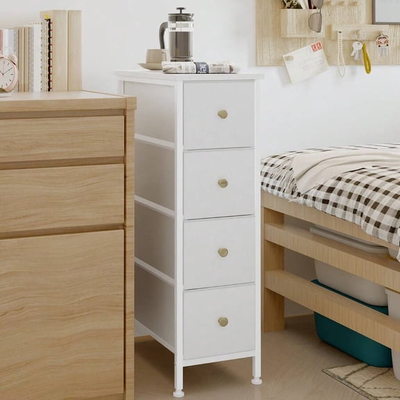XC 4-Drawer Narrow Storage Cabinet | Slim Fabric Dresser Tower For Small Spaces - Versatile Nightstand, Bathroom & Laundry Organizer (Perfect For Back To School)