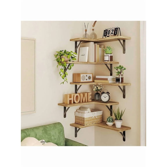 XC 5/6pcs Corner Floating Shelves, Bookshelves, Rustic Wood Wall Mounted Corner Shelf, Wall Decor, Room Decor, For Bathroom, Kitchen, Bedroom, Home Decor, Laundry Room, Living Room, Spring Decor