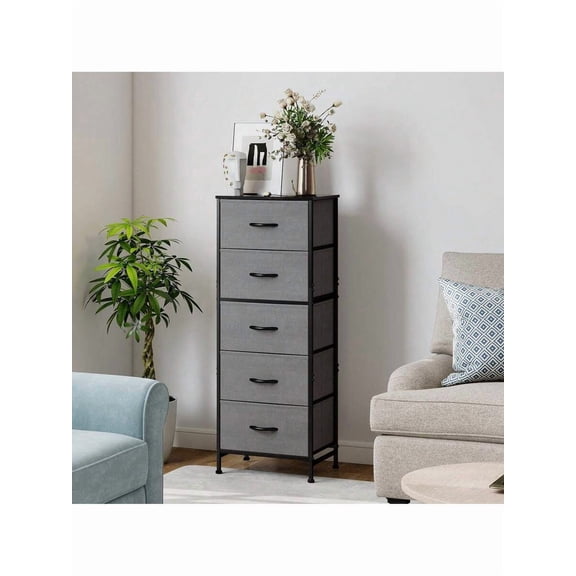 XC 5 Drawer Dresser With Fabric Bins, Sturdy Steel Frame And Wood Top, Storage Organizer Chest For Bedroom, Closet, Hallway, Rust