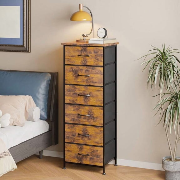 XC  6 Drawers Nightstand For Bedroom, Tall Dresser & Chests Of Drawers, Fabric Dresser For Closet, Bedroom, Night Stand,   Storage Tower With Fabric Bins, Bedroom Furniture