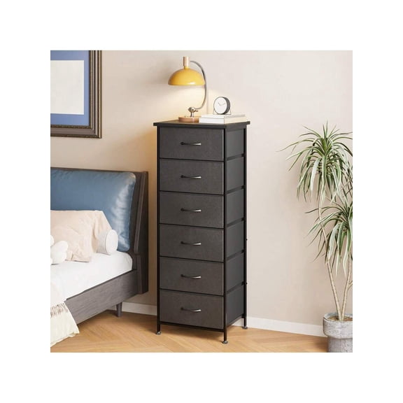 XC 6 Drawers Nightstand For Bedroom, Tall Dresser & Chests Of Drawers, Fabric Dresser For Closet, Bedroom, Night Stand, Storage Tower With Fabric Bins, Bedroom Furniture