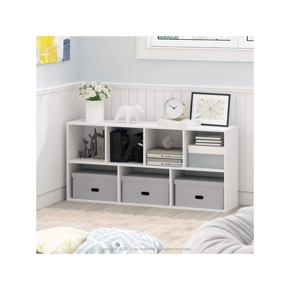 XC 7-Cube Reversible Open Shelf Bookcase, Wood Finish, Versatile Storage Organizer For Living Room, Bedroom, Office, Study, Home Office, White