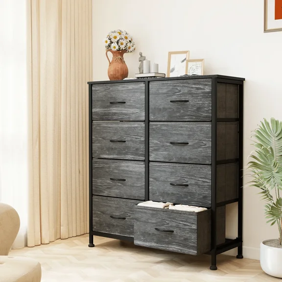 XC 8 Drawer Dresser For Bedroom, Fabric Storage Organizer With Sturdy Metal Frame, Wooden Top Chest Of Drawers For Closet Entryway Guest Room
