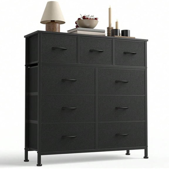 XC  9 Tall Fabric Clothes Cabinet Storage Organizers And Wood Top Surface Table Chest Of Drawers, 9 Drawer Dresser,Grids Grid Cabinet  Fabric Storage Tower For Bedroom, Hallway, Entryway, Closet