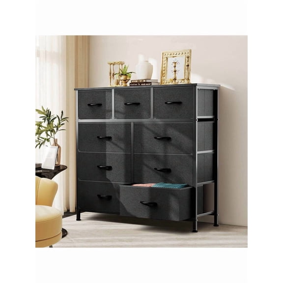 XC  9 Tall Fabric Clothes Cabinet Storage Organizers And Wood Top Surface Table Chest Of Drawers, 9 Drawer Dresser,Grids Grid Cabinet  Fabric Storage Tower For Bedroom, Hallway, Entryway, Closet
