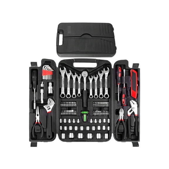 XC 95 Piece Tool Set, Tool Kit, Mechanics Tool Set, Portable Toolbox With Adjustable Wrench Pliers Socket Bits, With Plastic Toolbox Storage Case, For House Apartment Garage,Tools For Men