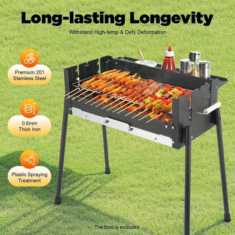 XC  Barbecue Charcoal Grill, Stainless Steel Folding Portable BBQ Tool Kits For Outdoor Cooking Camping Hiking Picnics Tailgating Backpacking Or Any Outdoor Event