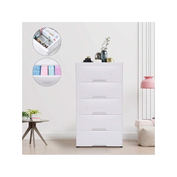 XC   Chest Of 5 Drawers Plastic Stackable Drawer Tower Dresser Clothes Storage Racks