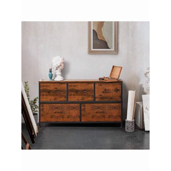 XC Dresser For Bedroom Drawer Dresser Organizer Storage Drawers Fabric Storage Tower With 9 Drawers, Chest Of Drawers With Fabric Bins, Steel Frame, Wood Top For Bedroom, Closet, Entryway