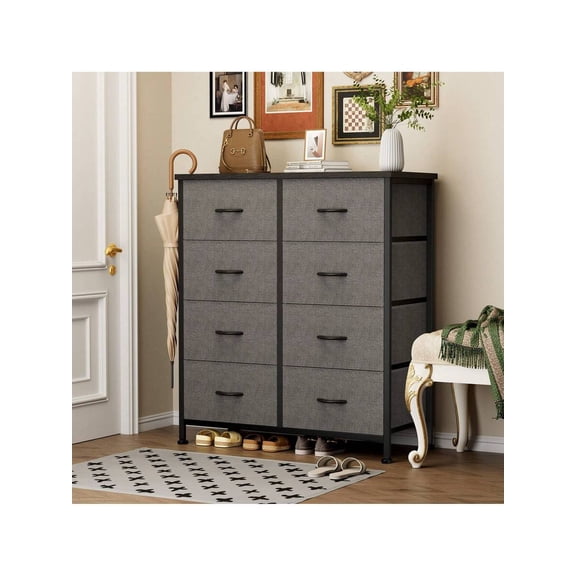 XC Dresser For Bedroom With 8 Drawers Tall Dresser & Chest Of Drawers Fabric Dresser With Wood Top And Sturdy Steel Frame