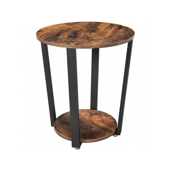 XC  End Table, Round Side Table With Storage Shelf, Easy Assembly, Industrial Accent Furniture With Steel Frame, Rustic Brown And Black
