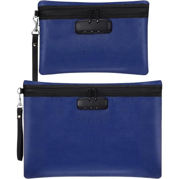 XC Fireproof Safe Money Document Bag with Lock 2 Pcs Notary Journal Waterproof Bag with Zipper for A4 Storage Pouch File Passport Tablet, 14 x 10 Inch and 6.7 x 10 Inch