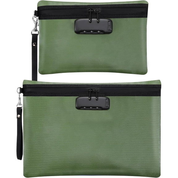 XC Fireproof Safe Money Document Bag with Lock 2 Pcs Notary Journal Waterproof Bag with Zipper for A4 Storage Pouch File Passport Tablet, 14 x 10 Inch and 6.7 x 10 Inch