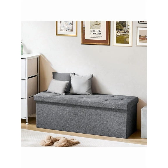 XC  Foldable Storage Ottoman Bench, Storage Chest, End Of Bed Foot Rest Stool With Padded Seat, Bedroom Bench For Living Room, Support 660lbs, Grey
