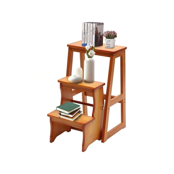 XC  Folding Library Ladder Chair, Portable Multifunctional Wood Step Stool, 3-Step Stool Stepladders, Display Ladder And Storage Shelf For Home Kitchen Library (Brown)[Best Gift For Family&Friends]