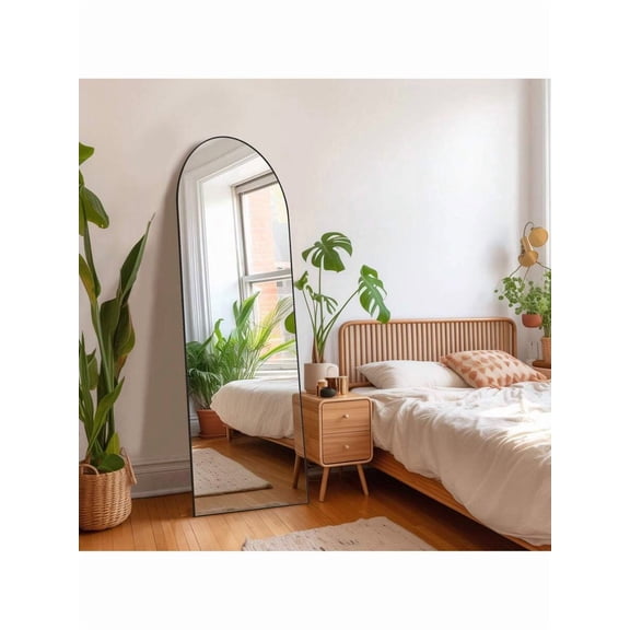 XC I64"X21" Full Length Mirror With Stand,Room Decor Aluminum Alloy Frame Arched Body Mirror,Mid Century Modern Furniture Style Standing/Leaning/Hanging Wall Mirror For Bedroom