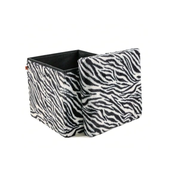 XC  Knock-Down Medium Cube Faux Fur Storage Ottoman |  Zebra Black/White | 15"X15"X15"