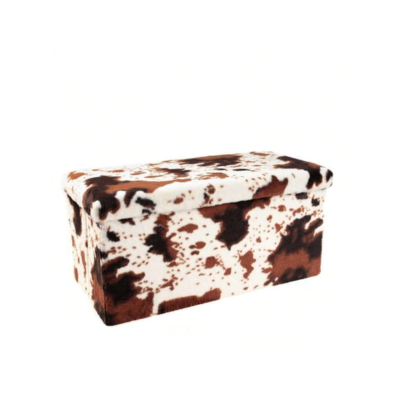 XC  Knock-Down Rectangular Faux Fur Storage Ottoman |  Cowhide Brown/White | 30"X15"X15"