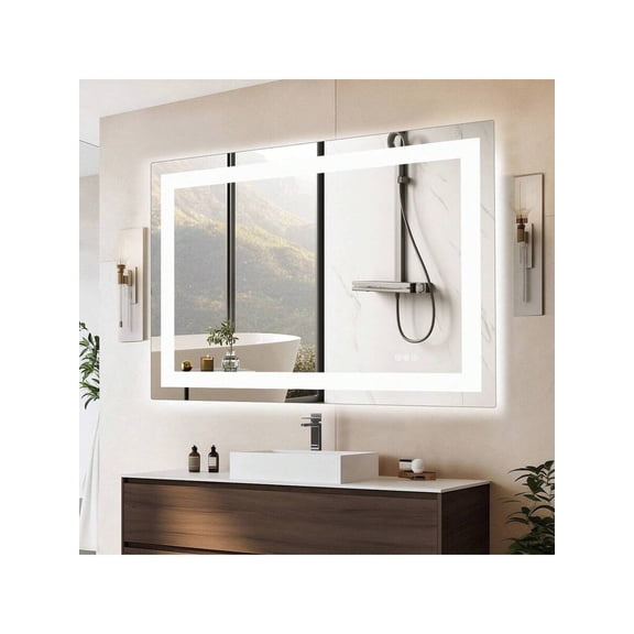 XC  LED Bathroom Vanity Mirror For Wall With Anti-Fog, Dimmable Rectangle Mirrors With Front Light And Backlit, Memory Function, Tempered Glass, Shatter-Proof, Horizontal & Vertically