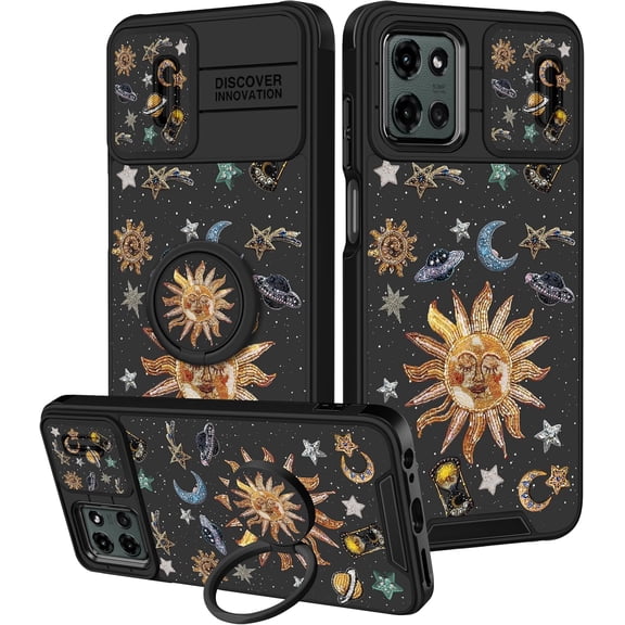 XC for Moto G 5G 2026/G Play 2026,for Moto G 5G 2025 Case - Women Girls Cute Phone Cover Girly Slide Camera Cover with Ring Stand Holder Funda for Motorola G 2025/G 2026/G Play 2026, Moon Stars